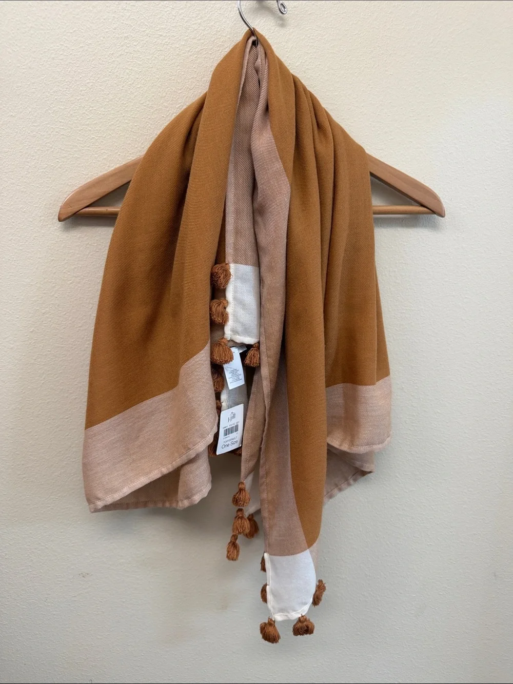 J. Jill Camel and Blush Tassel-Trim Wrap Scarf